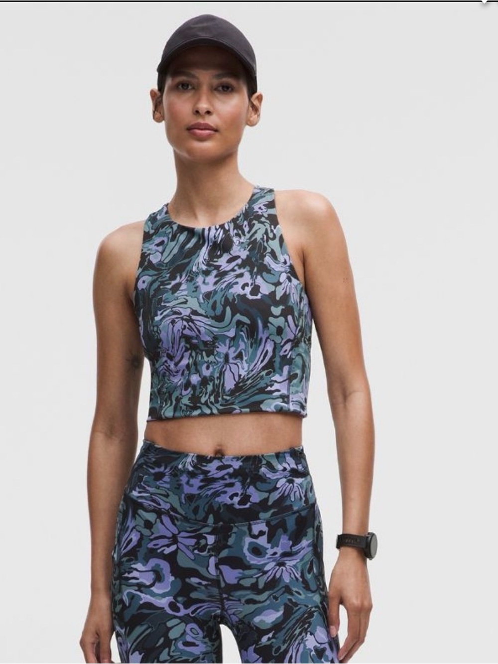 lululemon athletica Women's Cropped High-Neck Tank — Black, Purple, Teal